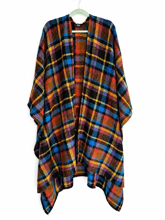 Honey Sweaters - Made in Italy Mohair Blend Plaid Oversized Cape Poncho Boho Artsy